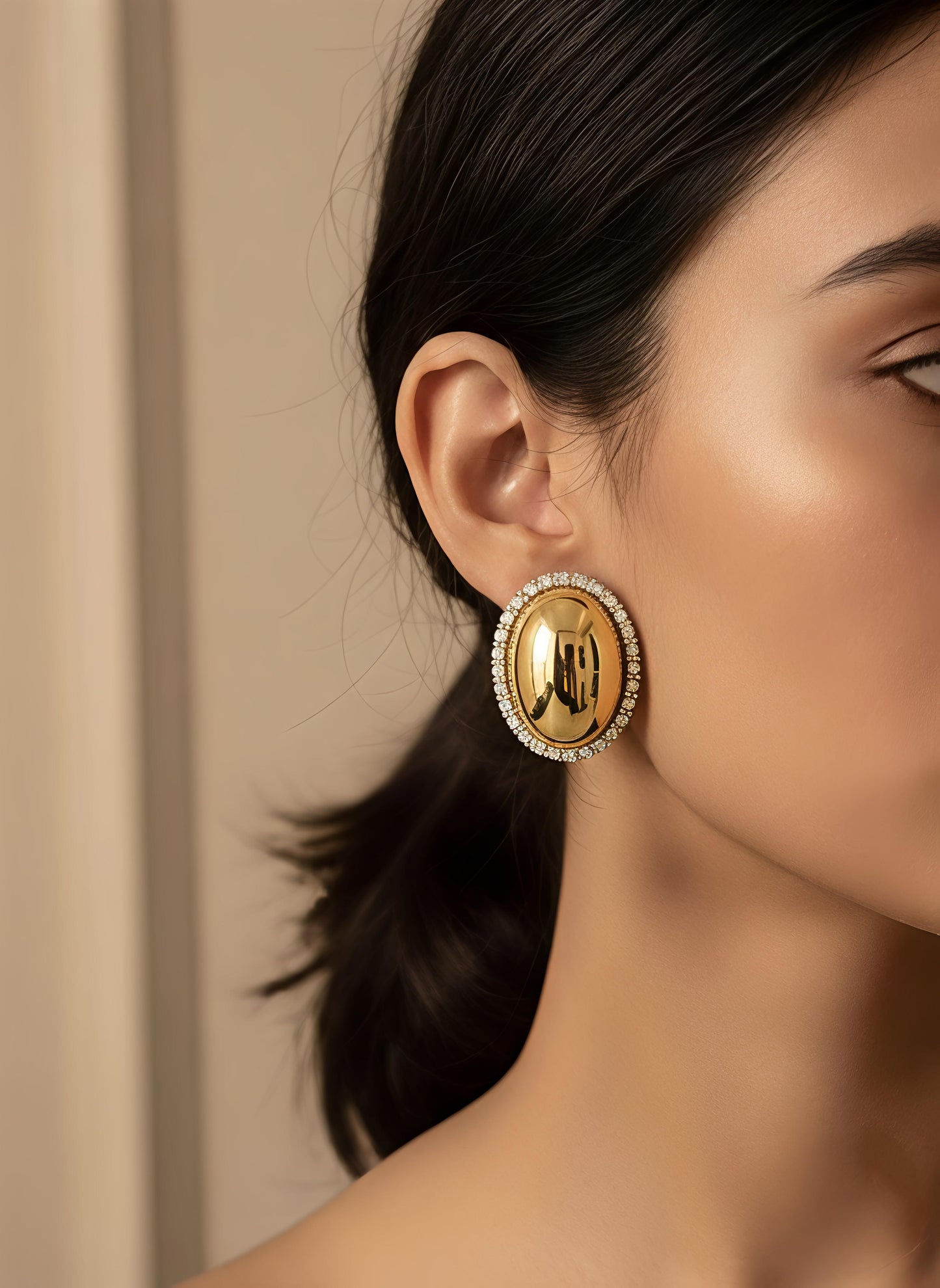 Aurora Oval Halo Studs – Waterproof Luxe Earrings