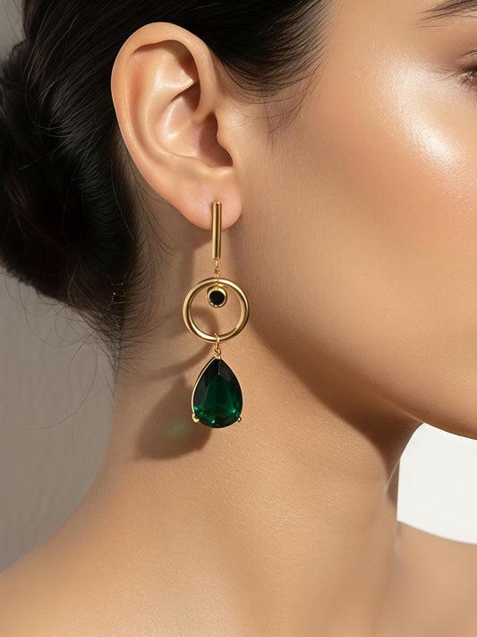 Emerald Orbit – Waterproof Drop Earrings