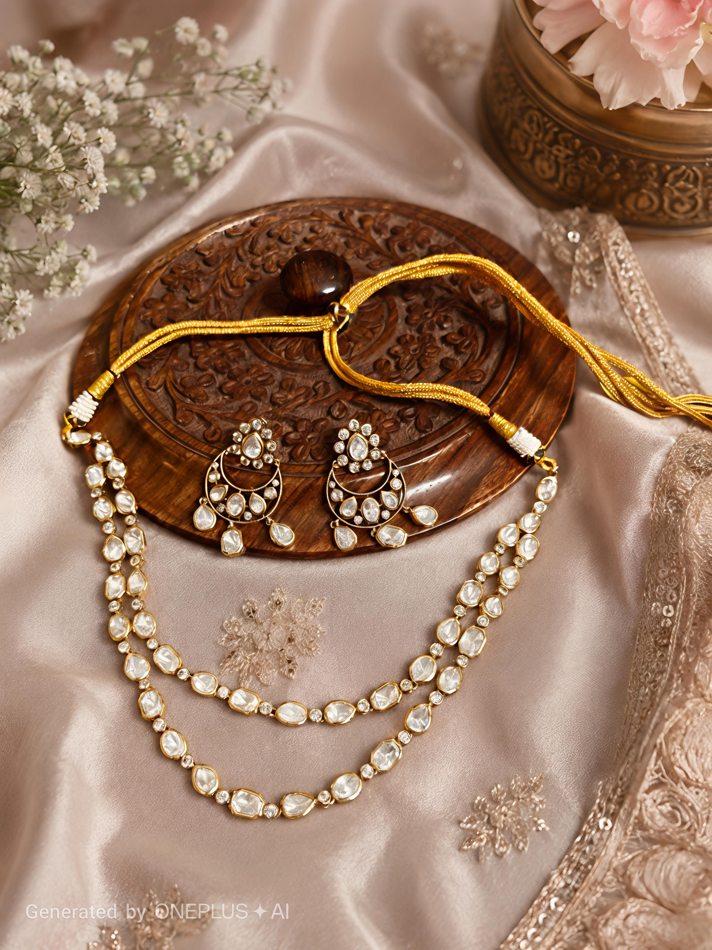 delicate two line polki set