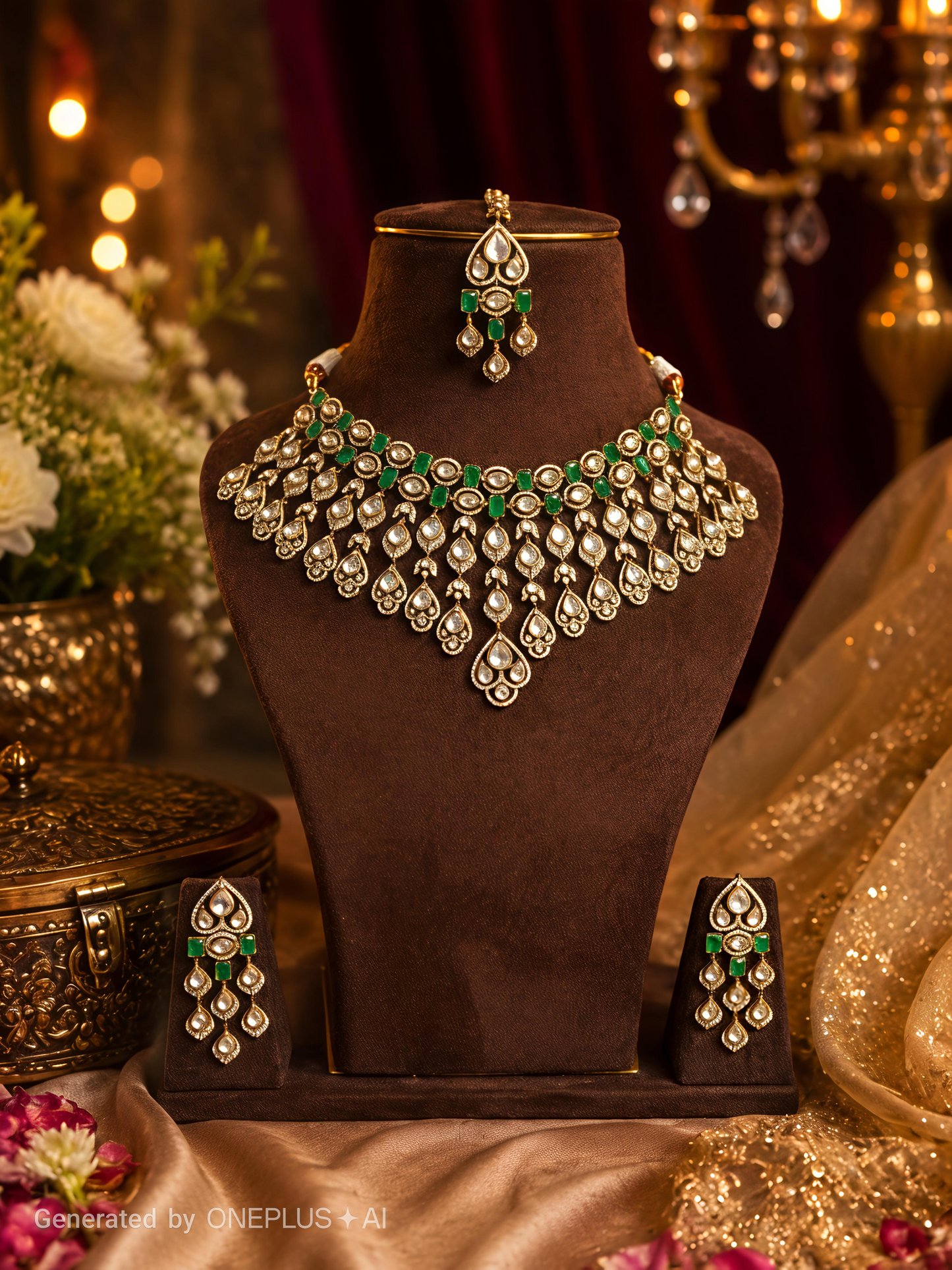 meher uncut polki bridal jewellery set