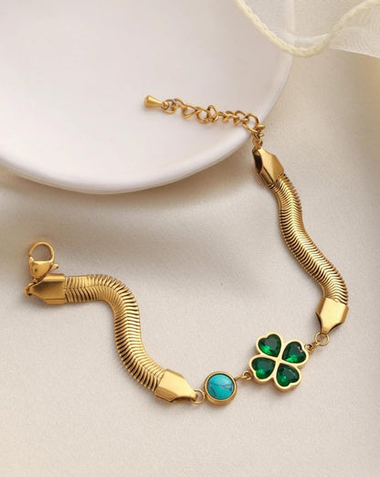 Anti tarnish green clover bracelet