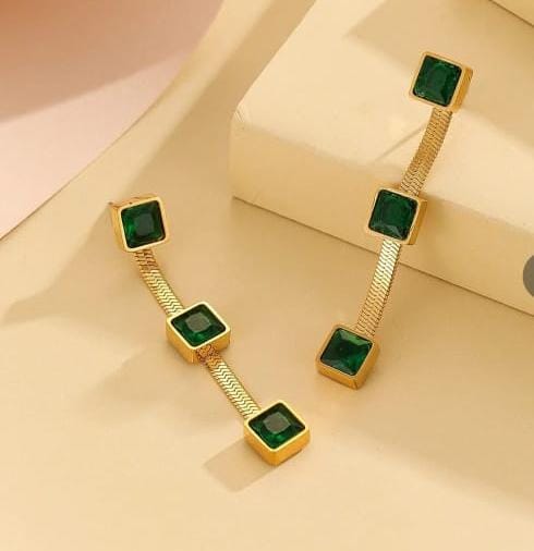 Gold Plated Green Emerald Stone Earrings.