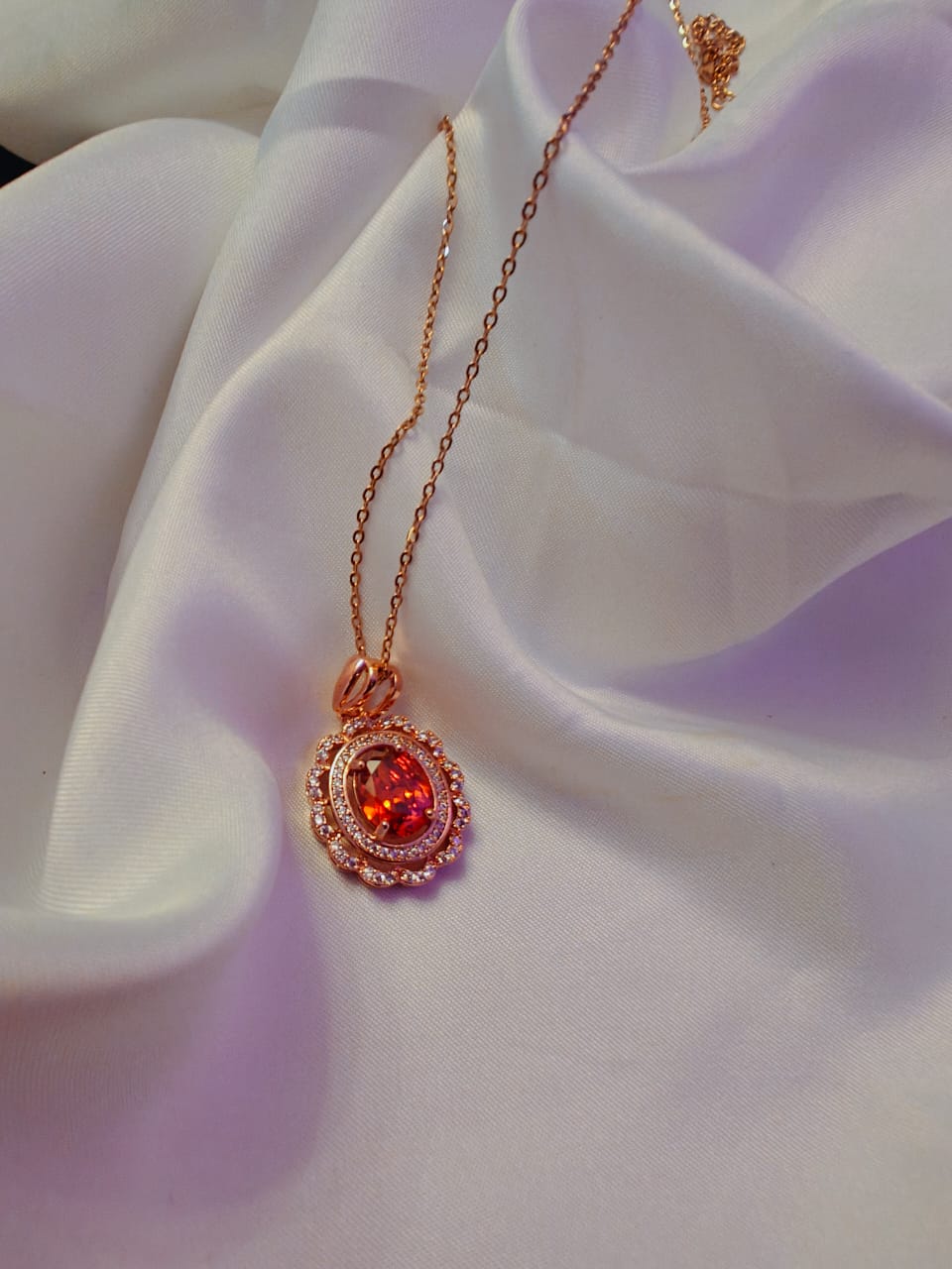 Anti Tarnish Red Stone Pendant Set