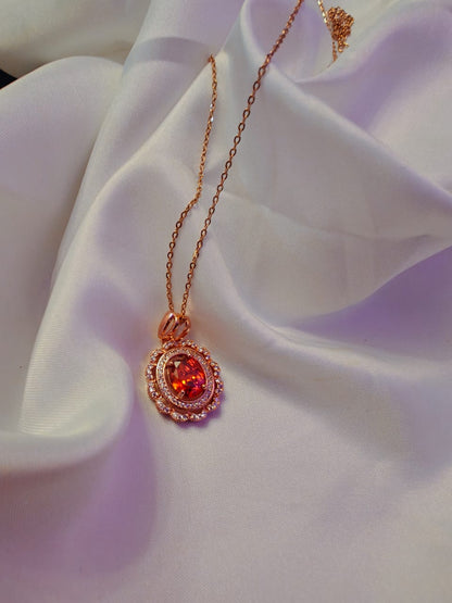 Anti Tarnish Red Stone Pendant Set