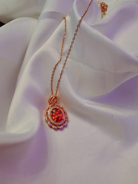 Anti Tarnish Red Stone Pendant Set
