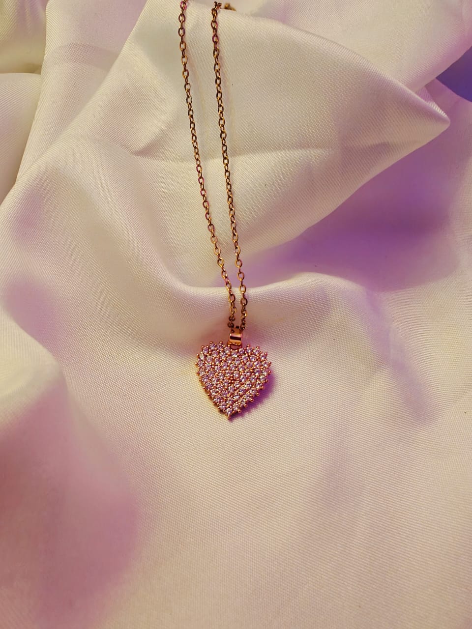 Studded Heart Shaped Pendant Necklace