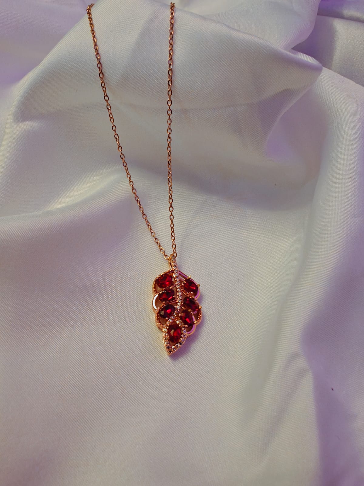 Anti Tarnish Chain and Red Leaf Pendant