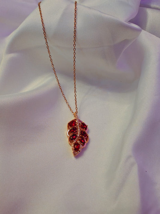Anti Tarnish Chain and Red Leaf Pendant