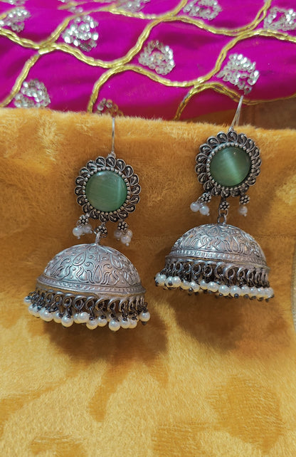 Noor Antique Green Jhumkas