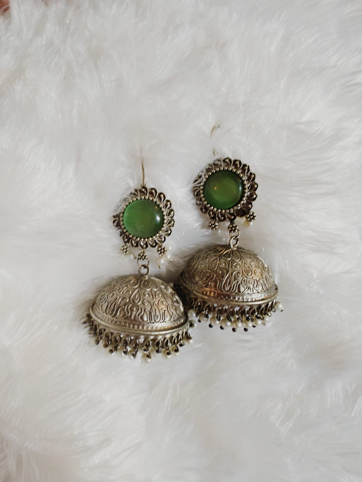 Noor Antique Green Jhumkas