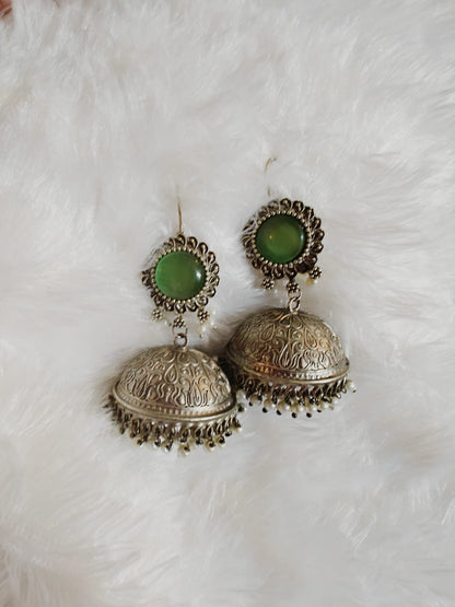 Noor Antique Green Jhumkas