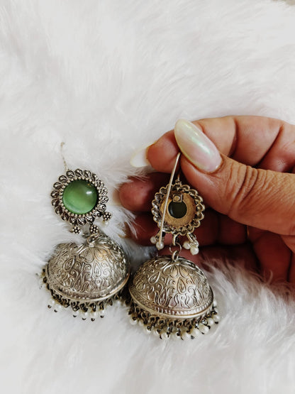 Noor Antique Green Jhumkas