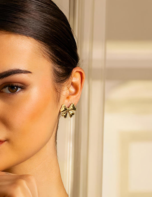 Golden Bow Stud Earrings