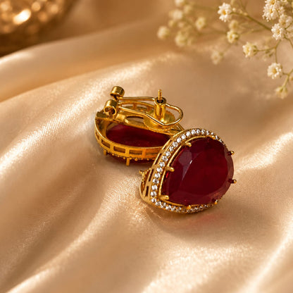 Vintage Royal Elephant Necklace with Ruby Earrings