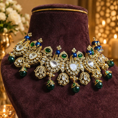 Maharani Peacock Bridal Kundan Necklace Set