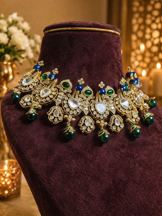 Maharani Peacock Bridal Kundan Necklace Set