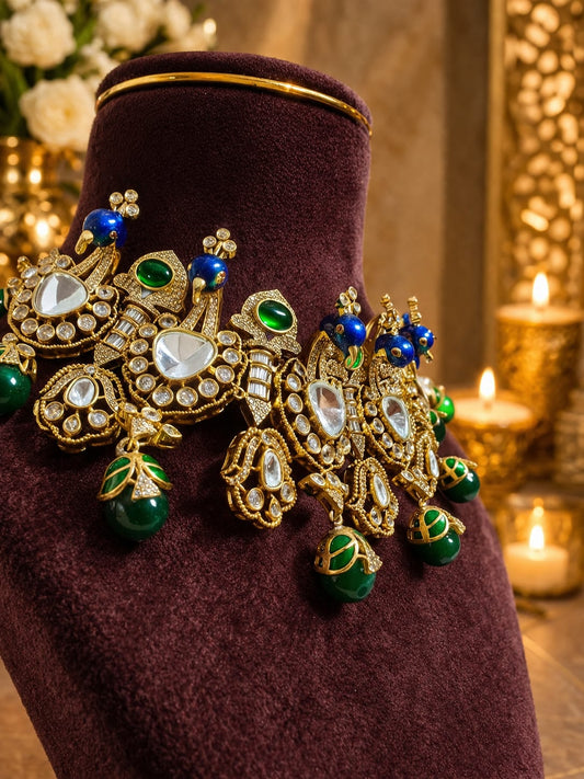 Maharani Peacock Bridal Kundan Necklace Set