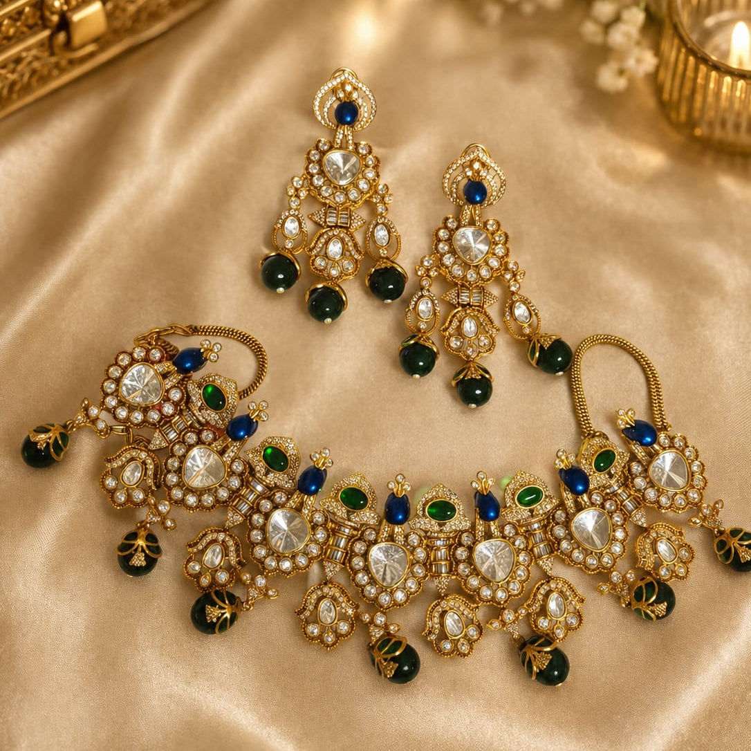 maharani peacock bridal kundan necklace set