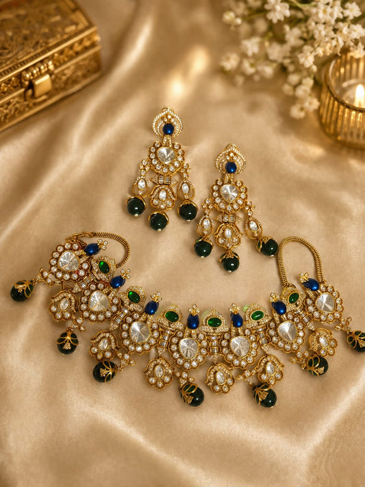 Maharani Peacock Bridal Kundan Necklace Set