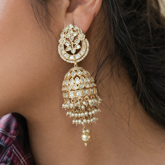 Noor Kundan Pearl Jhumka Earrings