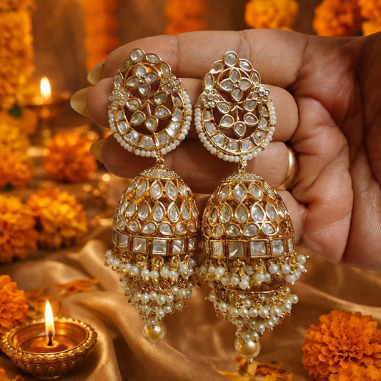 Noor Kundan Pearl Jhumka Earrings