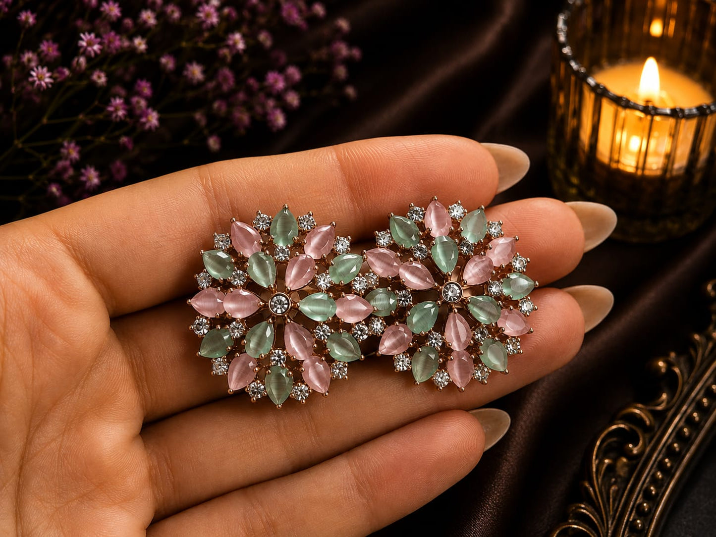 petal crystal statement studs
