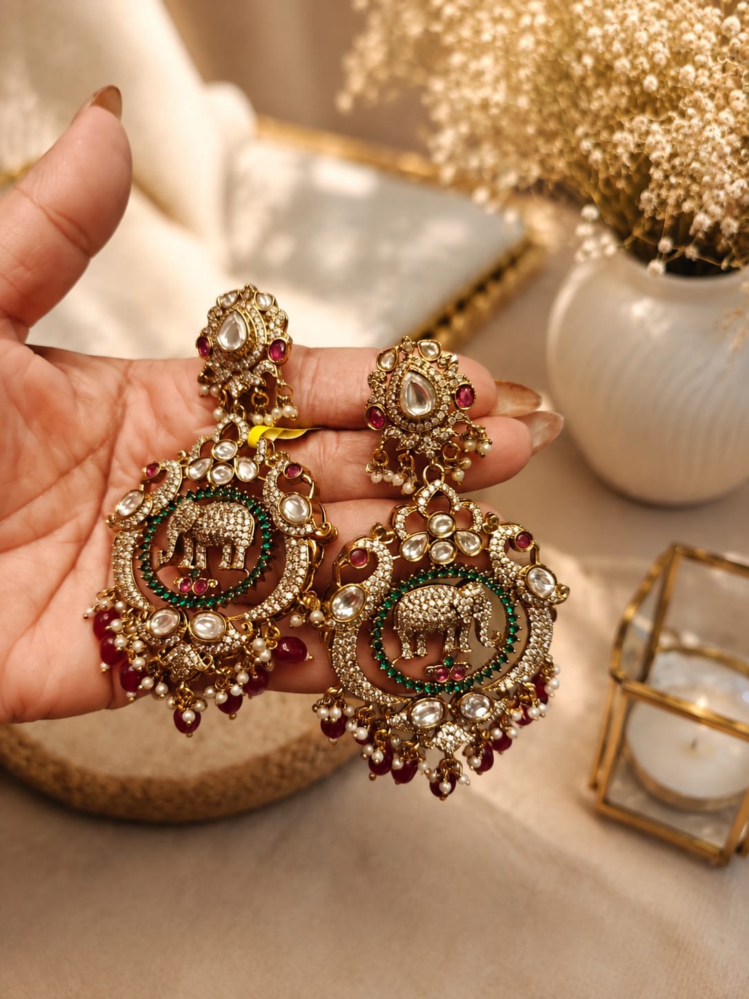 rajwada elephant kundan drop earrings