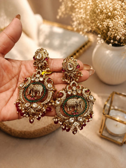 Rajwada Elephant Kundan Drop Earrings