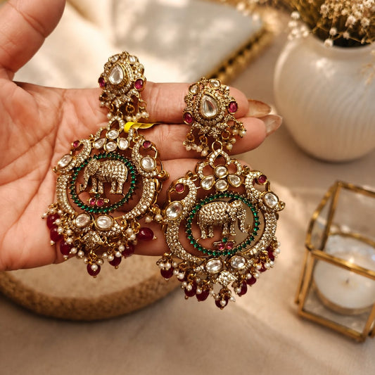 Rajwada Elephant Kundan Drop Earrings