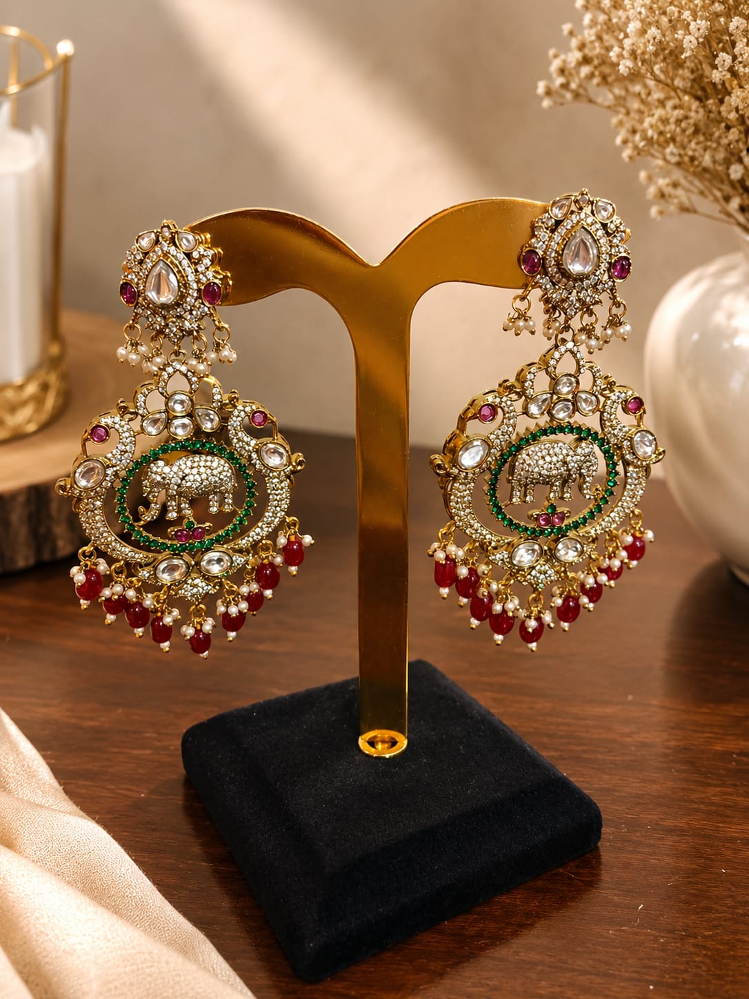 rajwada elephant kundan drop earrings