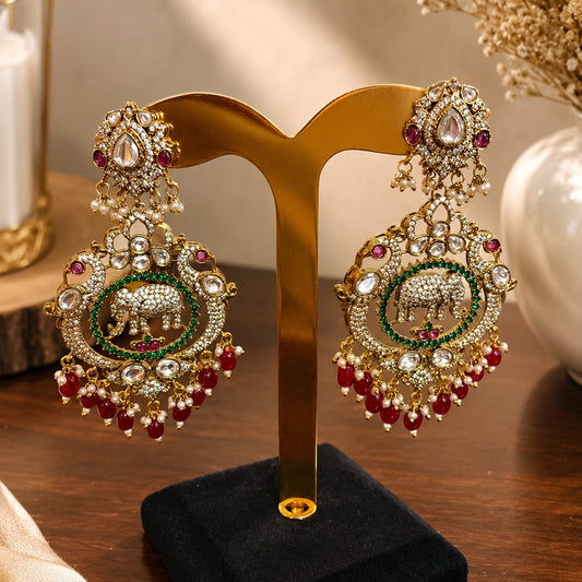 Rajwada Elephant Kundan Drop Earrings