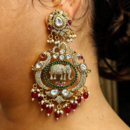  Kundan earrings, elephant earrings, Indian traditional earrings, bridal earrings, festive earrings, statement earrings, kundan jewellery, wedding jewellery, ruby green earrings, ethnic earrings.