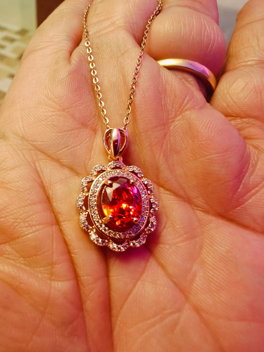Anti Tarnish Red Stone Pendant Set