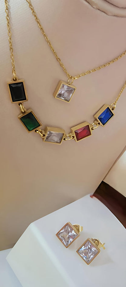 Gold Plated Multicolour Dual Chain Infinity Stone Set