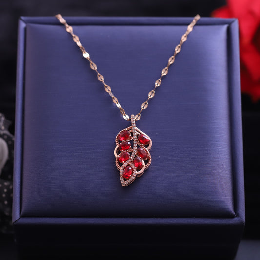 Anti Tarnish Chain and Red Leaf Pendant
