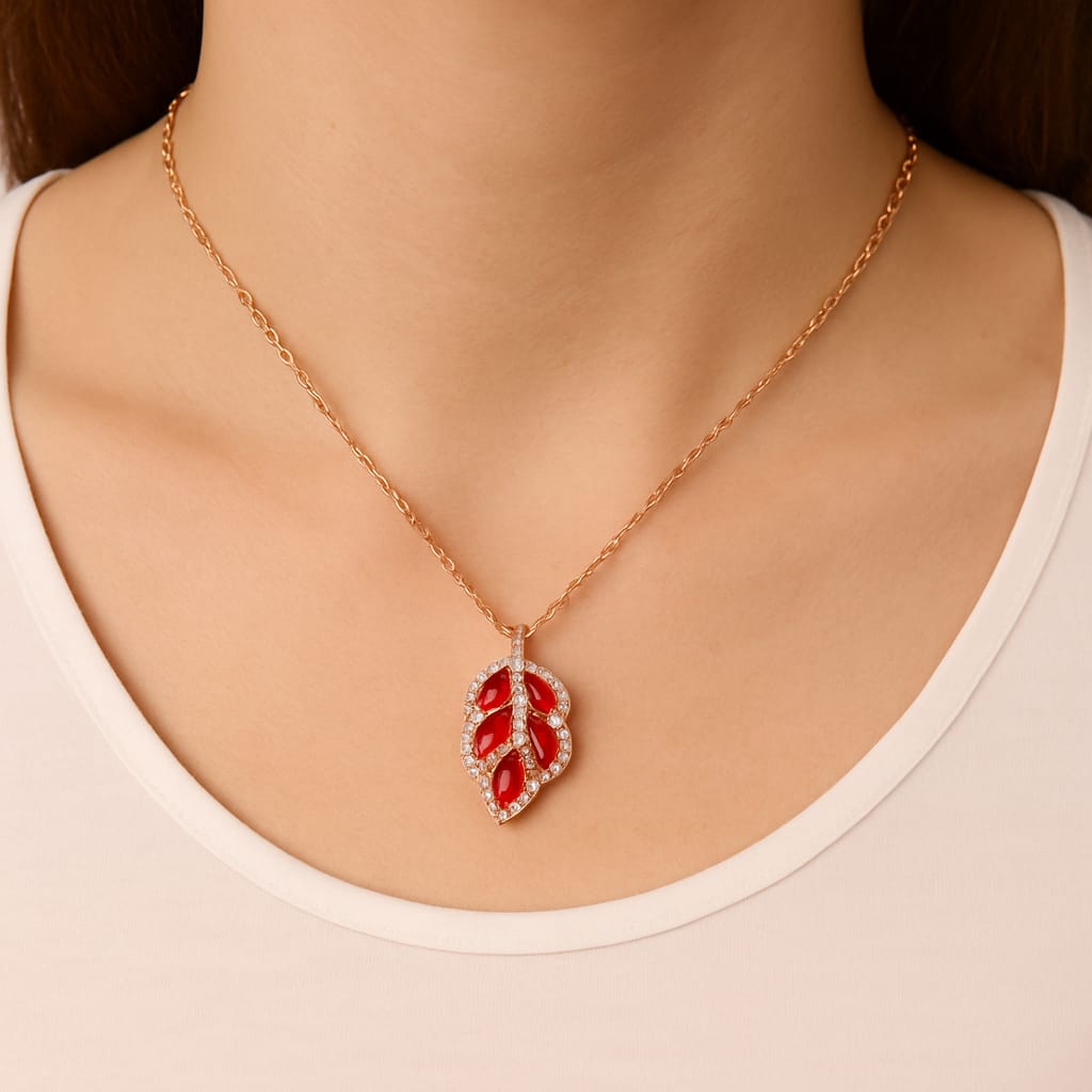 Anti Tarnish Chain and Red Leaf Pendant
