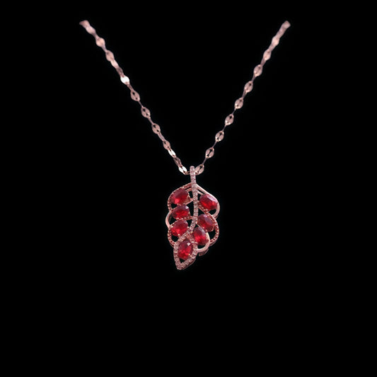 Anti Tarnish Chain and Red Leaf Pendant