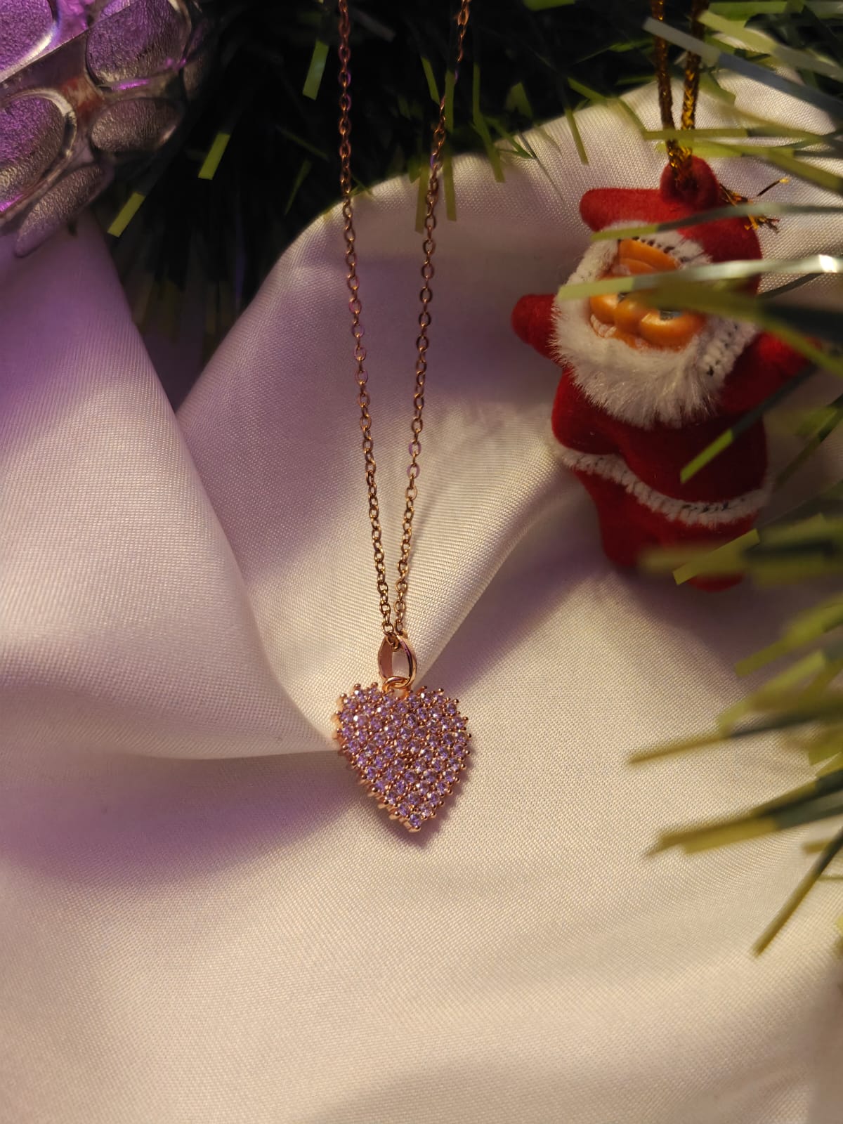Studded Heart Shaped Pendant Necklace