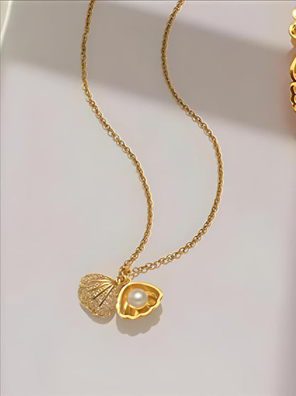 Anti Tarnish Rose Gold Shell Pearl Pendant set