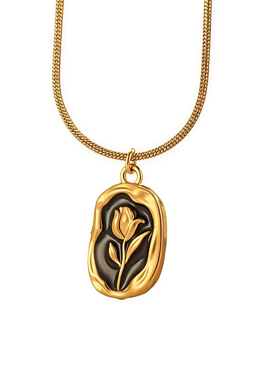ebon bloom – waterproof floral pendant necklace