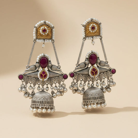 Peacock Jhumka Earrings, Gold Plated Jhumkas, Dual Tone Earrings, Antique Earrings, Pearl Jhumkas, Temple Jewellery, Traditional Earrings, Wedding Jewellery, Festive Earrings, Bridal Earrings, Ethnic Jewellery, Statement Jhumkas, Designer Earrings, Lightweight Jhumkas, Indian Jewellery.