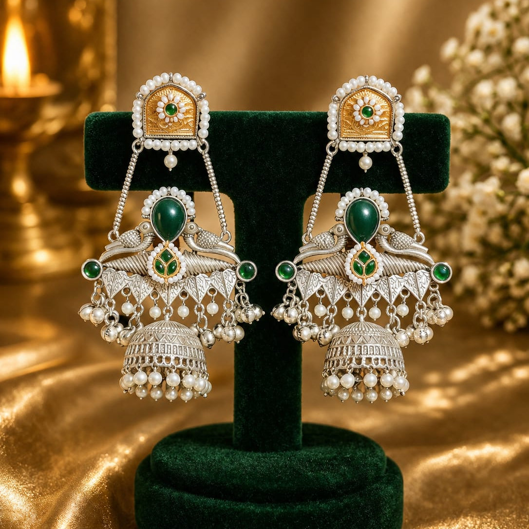 dual-tone peacock jhumka