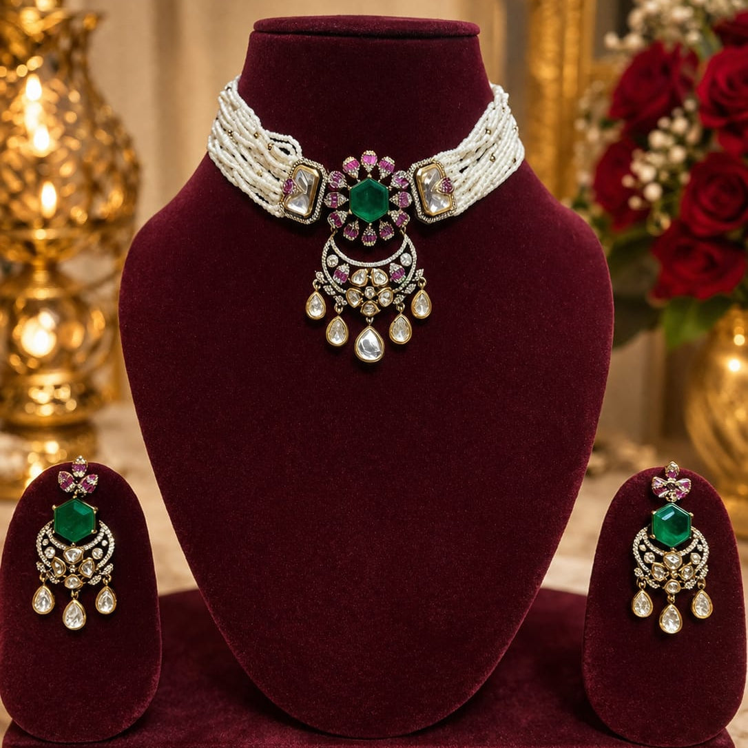 noor polki  choker necklace set