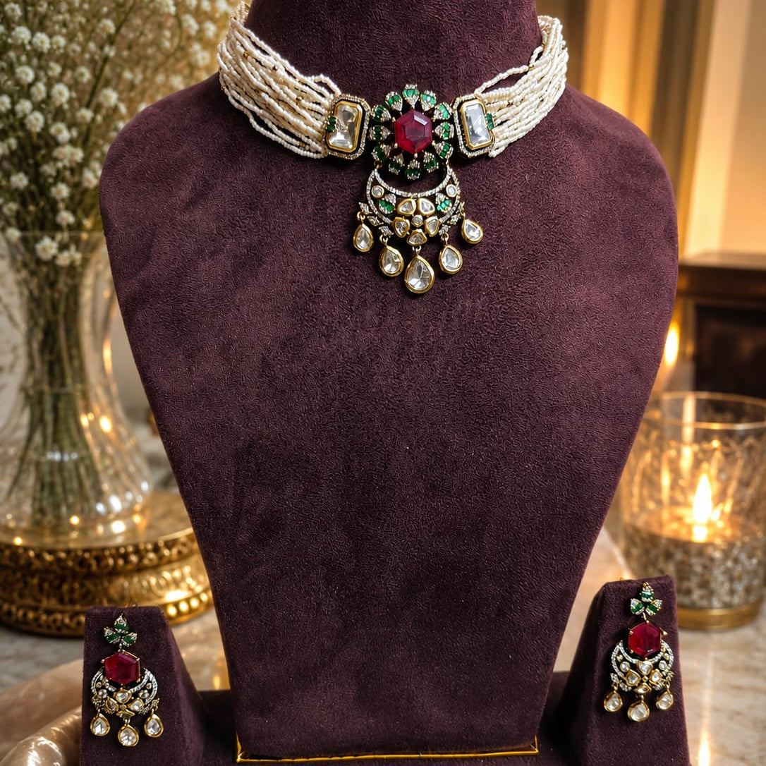 noor polki  choker necklace set