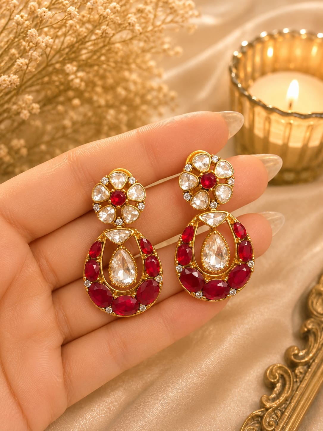 bloom kundan drop earrings