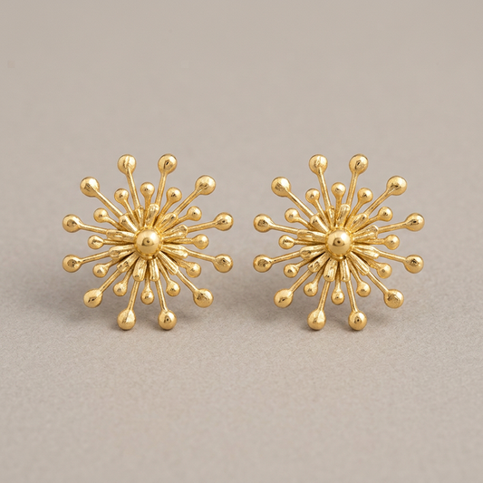 SURYA Sunburst Stud Earrings – Waterproof Gold Statement Studs