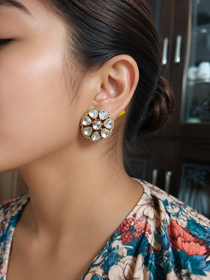 Royal Floral Polki Stud Earrings