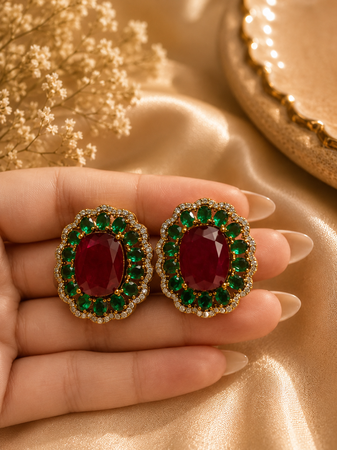 regal bloom gemstone statement studs