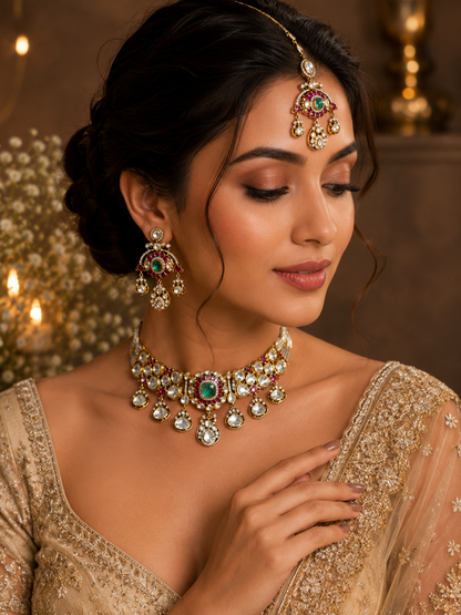 Royal Polki Emerald Choker Set