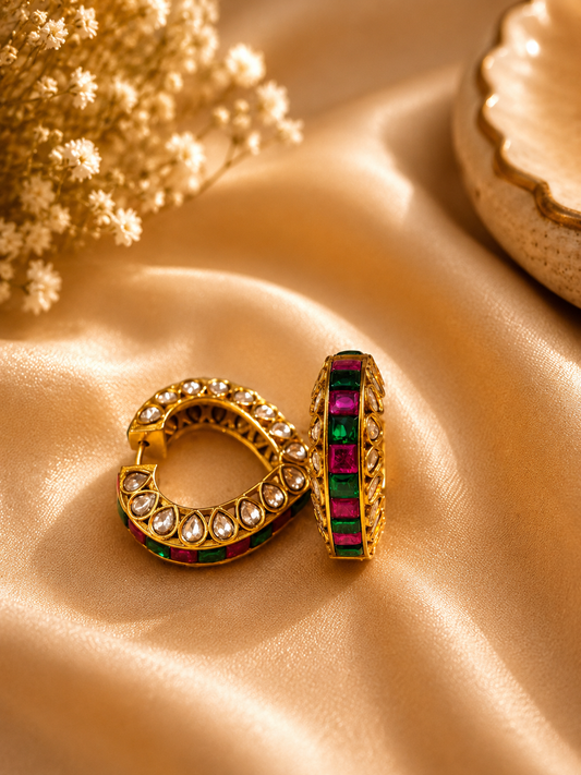 Heart Polki Kundan Hoop Earrings